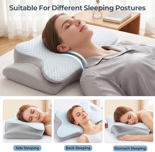 Cervical Pillow for Neck Pain Relief, Ergonomic Neck Pillow for Sleeping, Contour Side Sleeper Pillow for Neck Support, Orthopedic Cooling Memory Foam Pillows for Back Stomach Sleepers (Blue) - Image 7