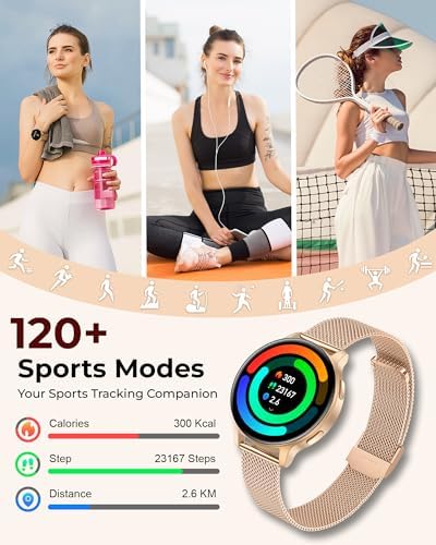 Iaret Smart Watch for Women, 1.27" HD Fitness Tracker with 4 Bands & Necklace Gift Set, Heart Rate SpO2 Sleep Monitor, 120+ Sport Modes, Call & Notifications, Smartwatch for Android iPhone, 40mm - Image 6