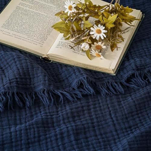 Esterra Muslin Throw Blanket 50x65 Inches Cozy Soft Lightweight Pre-Washed Cotton Blanket, All Season Breathable 4-Layer Gauze Blanket Throw for Sofa Couch Bed, Navy Blue - Image 2