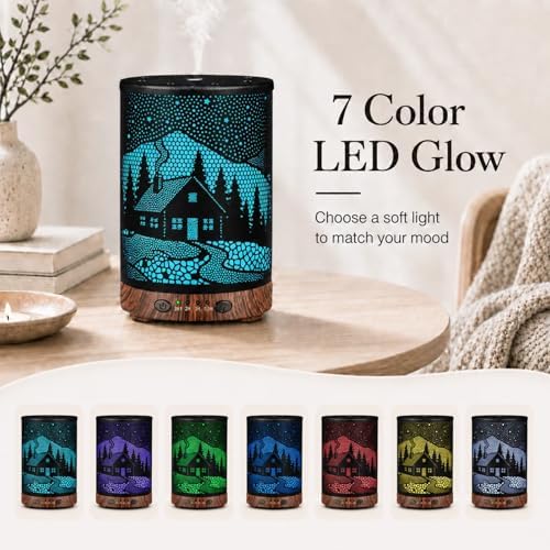 Essential Oil Diffuser, 120 ml Aromatherapy Diffuser with 7 Color Lights, Auto Shut-Off and 4 Timer Settings, Ultrasonic Cool Mist Diffuser for Home Room Office (Winter Cabin) - Image 3