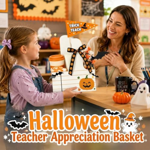 12 Set Halloween Teacher Gifts Drink Carrier Kit, Pumpkin Teacher Boo Basket Gifts, Disposable Cardboard Cup Holders with Handle, Ribbon and Gift Flags, Halloween Appreciation Gifts for Teachers - Image 4