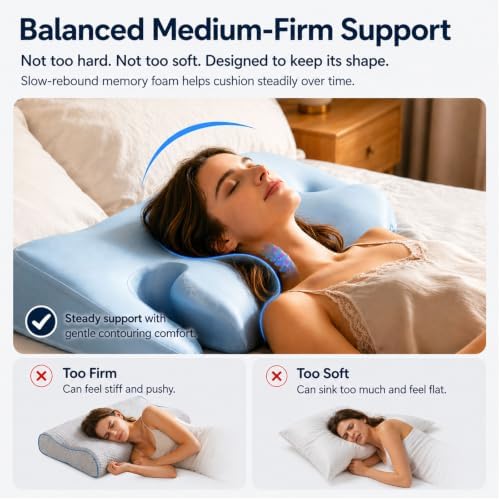 Cervical Neck Pillow for Sleeping, Medium‑Firm Memory Foam Contour Pillow with Arm Holes, 2 Heights for Side Back Stomach Sleepers, Cool‑Touch Satin Cover, Oeko‑TEX Standard 100 - Image 5