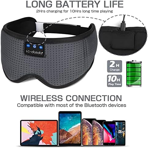 LC-dolida Sleep Headphones, Sleep Mask Bluetooth Wireless Music Eye Mask, Sleeping Headphones for Side Sleepers Sleep Mask with Bluetooth Headphones Ultra-Thin Stereo Speakers Perfect for Sleeping - Image 5