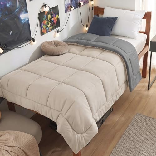 Bedsure Comforters Twin XL Size Duvet Insert, Quilted Down Alternative Comforter, Ultra Soft Lightweight Comforter Blanket for Bed, with 8 Tabs, Machine Washable, 68 x 92 in, Beige/Grey by Unknown