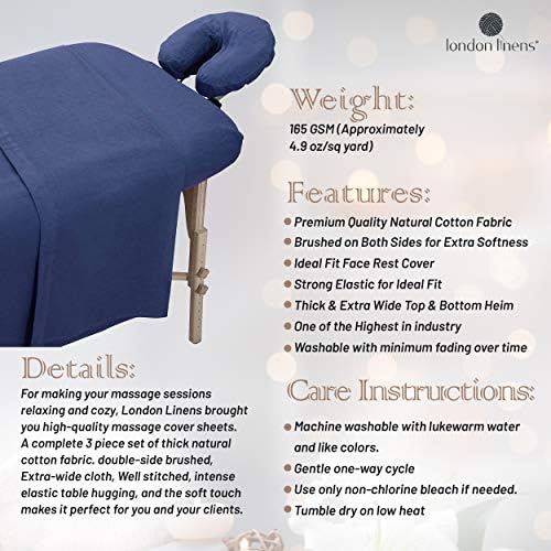 LONDON LINENS Extra Thick 3 Piece Set Massage Table Sheets Set - 100% Natural Cotton Flannel - Includes Massage Table Cover, Massage Fitted Sheet, and Massage Face Rest Cover (Blue) - Image 6