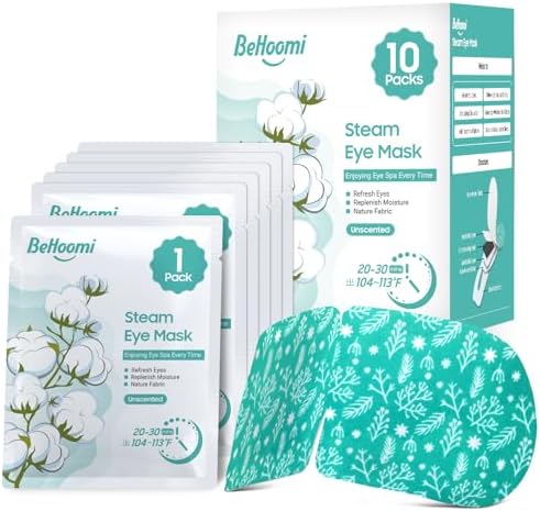 BeHoomi Steam Eye Mask, 10Packs Heated Eye Mask, Self Heating Disposable SPA Warm Compress for Eyes Sleep Mask, Travel Essentials & Relaxation Gifts for Women (Unscented) by BeHoomi
