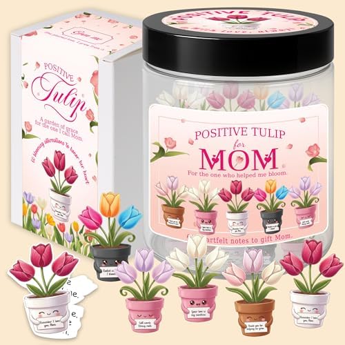 Mothers Day Gifts for Mom from Son Daughter- Positive Tulip Jar 60 Positive Affirmation Card, First Time Mothers Day Birthday Gifts for Mom Stepmom Mother in Law Wife from Daughter Son Husband by KATINAT