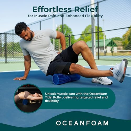 Oceanfoam Tidal Roller - Royal Blue - Muscle Massage Foam Roller for Back Pain & Stretching - Firm and Ergonomic Wide Wave Textured - Yoga, Athletics, & Wellness - Full Size, 20" x 5" - Image 3