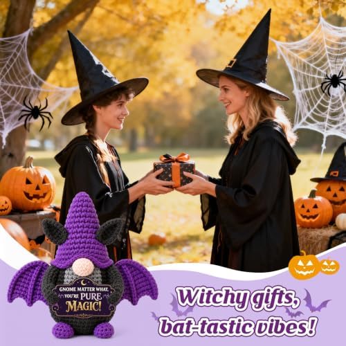 Witchy Gifts for Women Halloween Boo Basket Stuffers Crochet Bat Gnome - Image 3