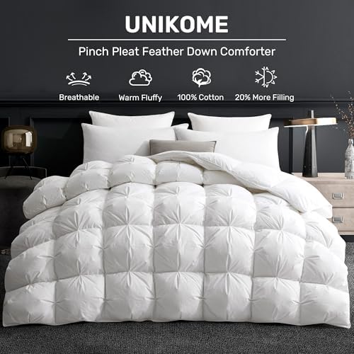 UNIKOME King Size Goose Feather Down Fiber Comforter Duvet Insert, White - Image 2