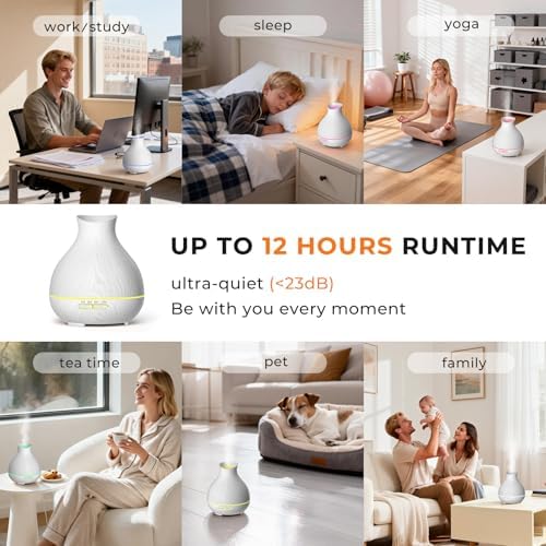 Aromatherapy Essential Oil Diffuser 550ml 12 Hours White Wood Grain Aroma Diffuser with Timer for Large Room, Home, Baby Bedroom, Waterless Auto Shut-Off, 7 Colors Lights Changing - Image 3