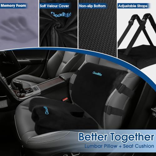 CloudBliss Ergonomic Seat Cushion & Lumbar Support Pillow Set, Black, XL - Image 3