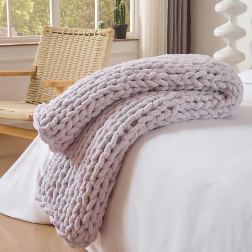 Bigacogo Chunky Knit Throw Blanket for Couch, 40x60 inches, Berry Haze by Bigacogo