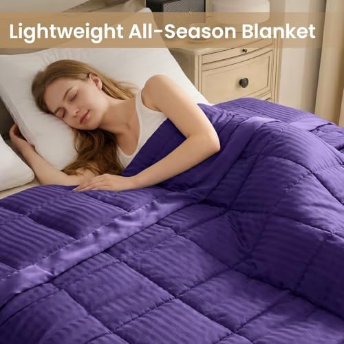 downluxe Queen Size Blanket with Satin Trim, Lightweight Down Alternative Blankets Queen Size for All Season, Machine Washable (Purple, 90x90 Inch) - Image 5