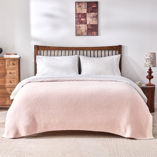 CozeCube Reversible Knitted Throw Blanket, Pink White Melange 50"x60" - Image 5