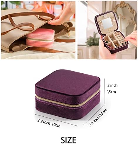 ZPROW Plush Velvet Travel Jewelry Case, Travel Jewelry Organizer, Jewelry Travel Case, Travel Jewelry Box, Small Jewelry Case, Jewelry Travel Box, Earring Organizer with Mirror - Purple 4packs - Image 5