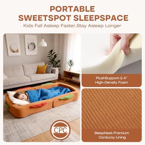 Toddler Travel Bed Sandwich Style - Portable Toddlers Floor Beds, Foldable Soft Foam Travel Crib for Baby and Kid, Washable Cover Toddler Cot with Safety Rail for Travel, Medium Size - Image 6
