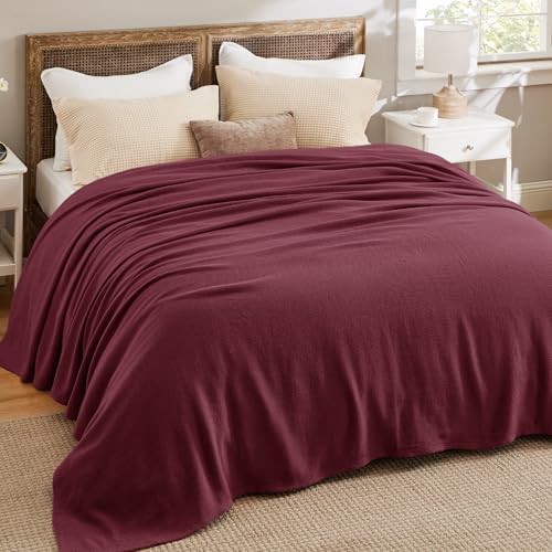 Bedsure 100% Cotton Blanket, Herringbone Weave, King, Red - Image 5