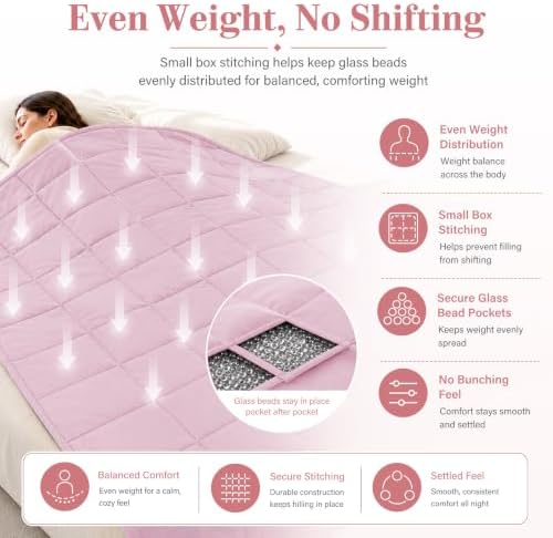 L'AGRATY Weighted Blanket for Adults 20lbs（Queen Size, 60"x80", Pink） Cooling Heavy Blanket Microfiber Breathable Big Weighted Throw Blanket for Summer Fall Winter - Image 5