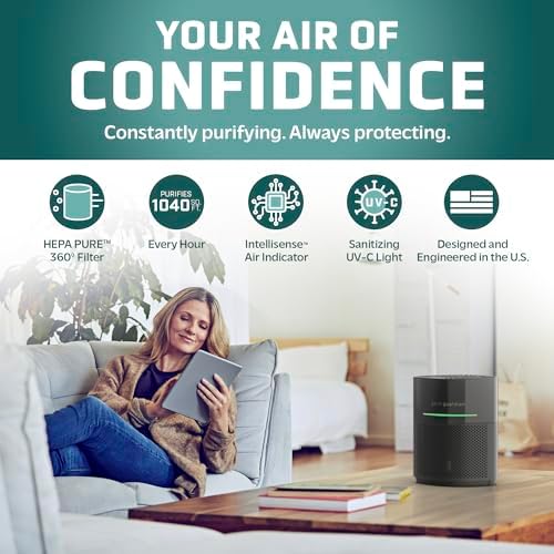 GermGuardian Airsafe+ HEPA Air Purifier for Home, Large Rooms Up To 1043 Sq. Ft. with HEPA Air Filter, UV-C Light & Air Quality Sensor, AC3000B, Black - Image 2