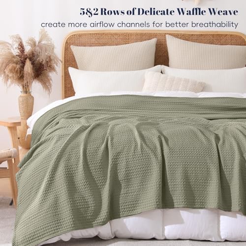 PHF Lightweight Waffle Weave Blanket Queen Size 90"x 90", Soft Woven Summer Blanket for Hot Sleepers - Aesthetic Home Decor for Couch Bed Sofa, Pet Friendly, Dusty Sage - Image 4
