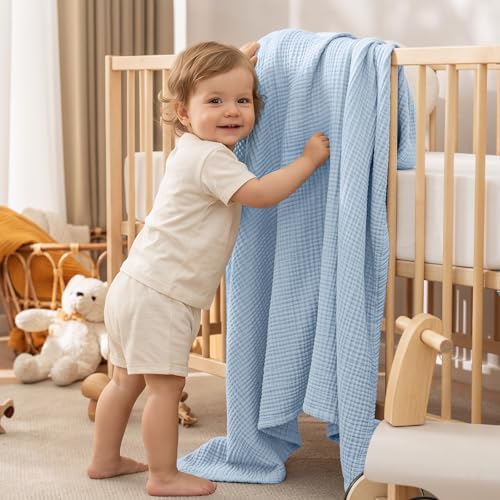 PHF 100% Cotton Muslin Blanket Twin XL Size 66"x90", 4-Layer Lightweight Gauze Throw, Breathable Cloud-Soft Minimalist Blanket for Bed, Couch, Camping & Baby, Ancient Water, Ideal Gift - Image 6