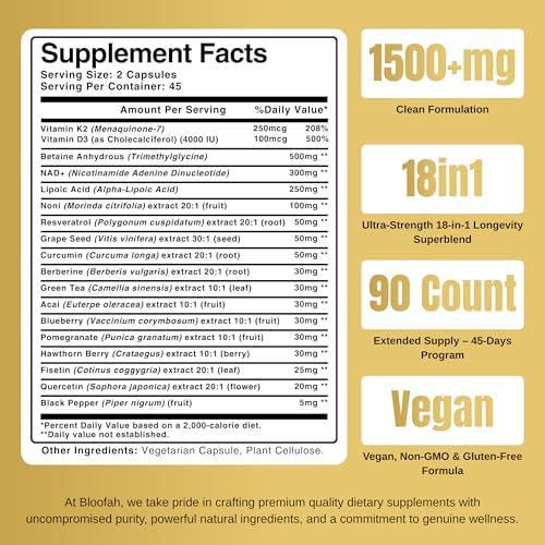 NAD+ Supplement 1530mg - Nicotinamide Riboside with Resveratrol 18 in 1 Herbal Supplement + Green Tea for Women & Men – Cellular Energy, Healthy Aging Support | 90 Vegan Capsules - Image 5