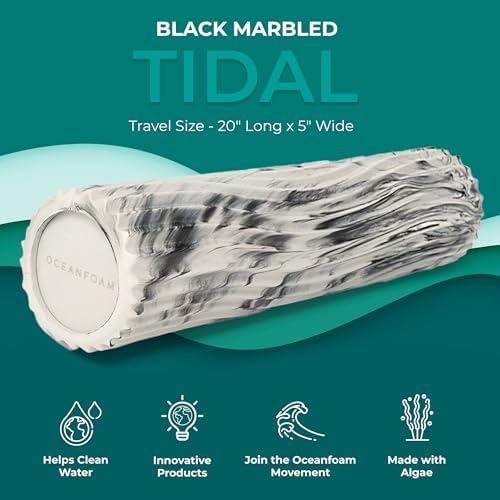 Oceanfoam Tidal Roller - Black Marbled - Muscle Massage Foam Roller for Back Pain & Stretching - Firm and Ergonomic Wide Wave Textured - Yoga, Athletics, & Wellness - Full Size, 20" x 5" - Image 2
