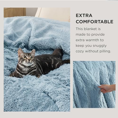 Bedsure Faux Fur Fluffy Sherpa Throw Blanket Couch Twin Blue 60"x80" - Image 3
