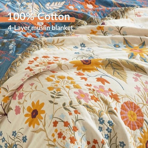 Boho Throw Blanket for Bed 80”x90”, 100% Cotton Blanket for Couch Sofa - Image 6