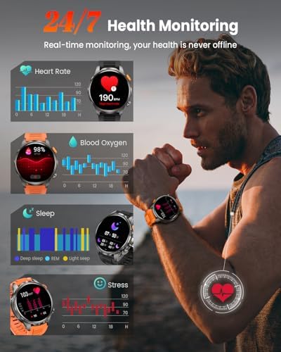 Military Smartwatch for Men 1000mAh Fitness Tracker Rugged Men Watch 2Bands - Image 2