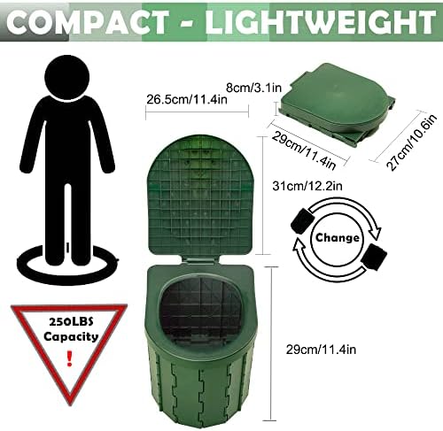 KINSPORY Camping Toilet, Portable Toilet for Adults & Kids, Foldable Potty & Outdoor Emergency Sanitation Products, Trash Can, Stool for Car Truck Camping Travel Hiking Fishing Long Trips (Green) - Image 3
