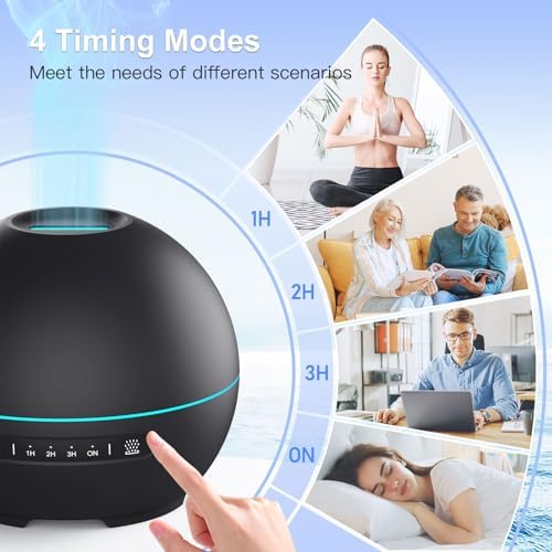 THIMONES 2 Pack Essential Oil Diffuser for Home - 200ml Ultrasonic Aromatherapy Diffuser with 4 Timers & 7 Colors Night Lights, 20dB Quiet Working for 10 Hours (Black+Black) - Image 5