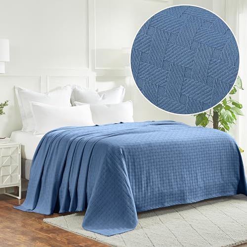 Superior Cotton Blanket Breathable All Season Comfy Bedding, Full/Queen, Denim Blue - Image 2