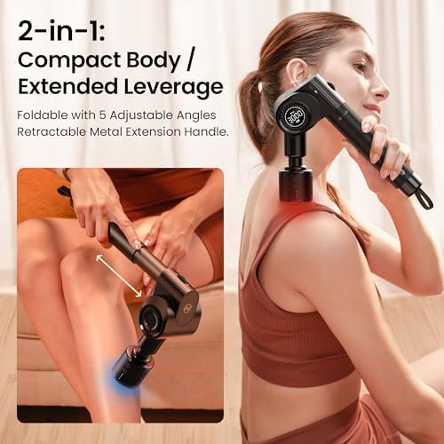 NAPRE Massage Gun with Heat and Cold Head,Deep Tissue Percussion Back Massager for Muscle/Neck/Body Pain Relief with Long Extension Retractable Handle,32-Speeds,Foldable with 5 Adjustable Angles - Image 2