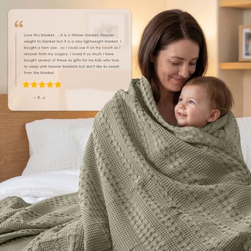 PHF Lightweight 100% Cotton Waffle Blanket for Bed, Twin XL, Dusty Sage - Image 7