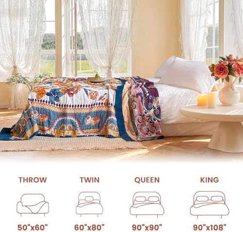 MSGKV Boho Throw Blanket 50"x60" Summer Cotton Victoria Floral Blanket - Image 5