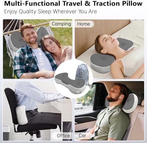 Cervical Neck Roll Pillow, Say Goodbye to Neck Pain, Travel Neck Support Pillow for Side Sleepers, Ergonomic Memory Foam Camping Pillow, Cervical Traction Device with Storage Bag - Image 7