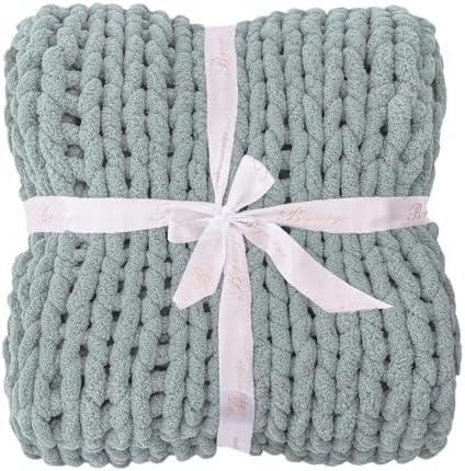 Bigacogo Chunky Knit Throw Blanket for Couch, 51x63 inches, Misty Green - Image 7