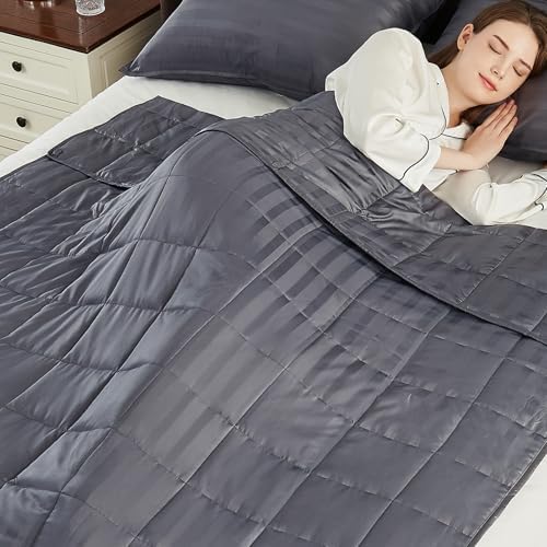 Weighted Blanket Queen Size (60"x80" 17lbs),Ultra Soft and Cozy Cooling Weighted Blanket Queen Size for Adult,Heavy Blanket with Machine Washable Soft Blanket, Stripe Grey by anfie