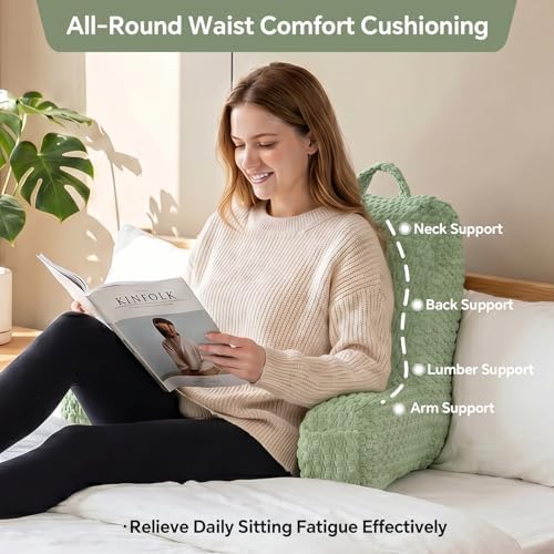 19" Back Support Pillow for Dorm Room Essentials,Green Corduroy,Large - Image 2