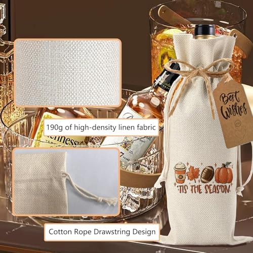 1Pcs Tis the Season Fall Wine Bag Fall Thanksgiving Gifts for Women Men Thanksful Gifts Wine Bag, with 1Pcs Kraft Blessing Cards and natural jute rope - Image 3