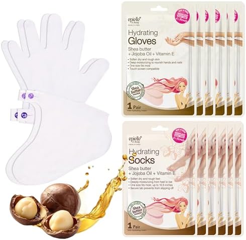 Epielle Hydrating Hand & Foot Masks, Relieve and Soften Dry, Overworked Skin, Self Care Gifts for Women, Spa Kit, 6 Moisturizing Gloves & 6 Moisturizing Socks by Epielle