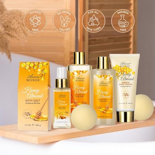 Bath and Body Gift Set, 15pcs Honey Almond Gift Basket for Women Mom Sister - Image 3