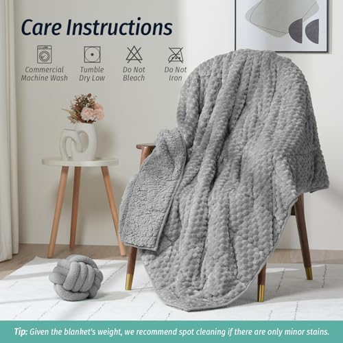 Fleece Weighted Blanket for Adults 60" x 80" 20lbs Fuzzy Blankets, Grey - Image 6