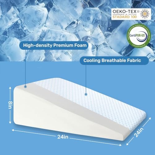 puredown® 8" Bed Wedge Pillow, Cooling Wedge Pillows for Headboard, Pillow Wedge for After Surgery, Nighttime Acid Reflux, Lumbar & Back Support, Leg Elevation Therapy, Snore Reduction Aid,Blue - Image 2