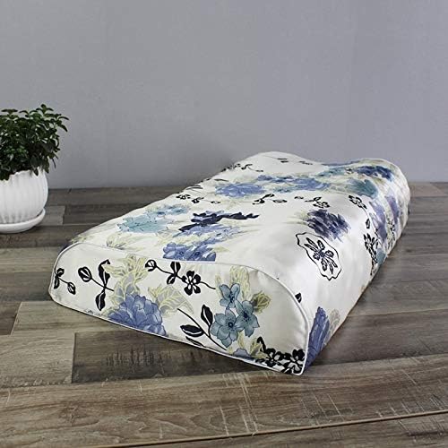Mulberry Silk Pillowcase for Memory Foam and Neck Pillows, Contour Pillowcase with Pure Silk (Blue Flowers, 21" x 14.5" x 4.9"/4.2") by Cozysilk%7CBringNatureHome