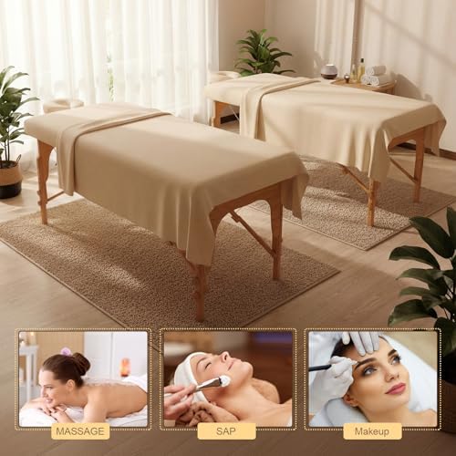Oudain 4 Sets 3 Piece Soft Microfiber Massage Table Sheets Set Bulk Includes Massage Flat Sheet and Fitted Sheet and Face Rest Cover(Beige) - Image 4