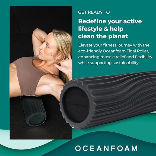Oceanfoam Tidal Roller - Charcoal - Muscle Massage Foam Roller for Back Pain & Stretching - Firm and Ergonomic Wide Wave Textured - Yoga, Athletics, & Wellness - Full Size, 20" x 5" - Image 3