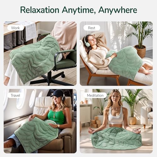 Weighted Lap Blanket for Adults, 5 lbs, 23"x29", Leaf Pattern, Sage Green - Image 4